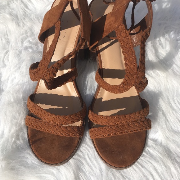 JustFab Brenda Braided Heeled Sandal in Cognac - Picture 4 of 6